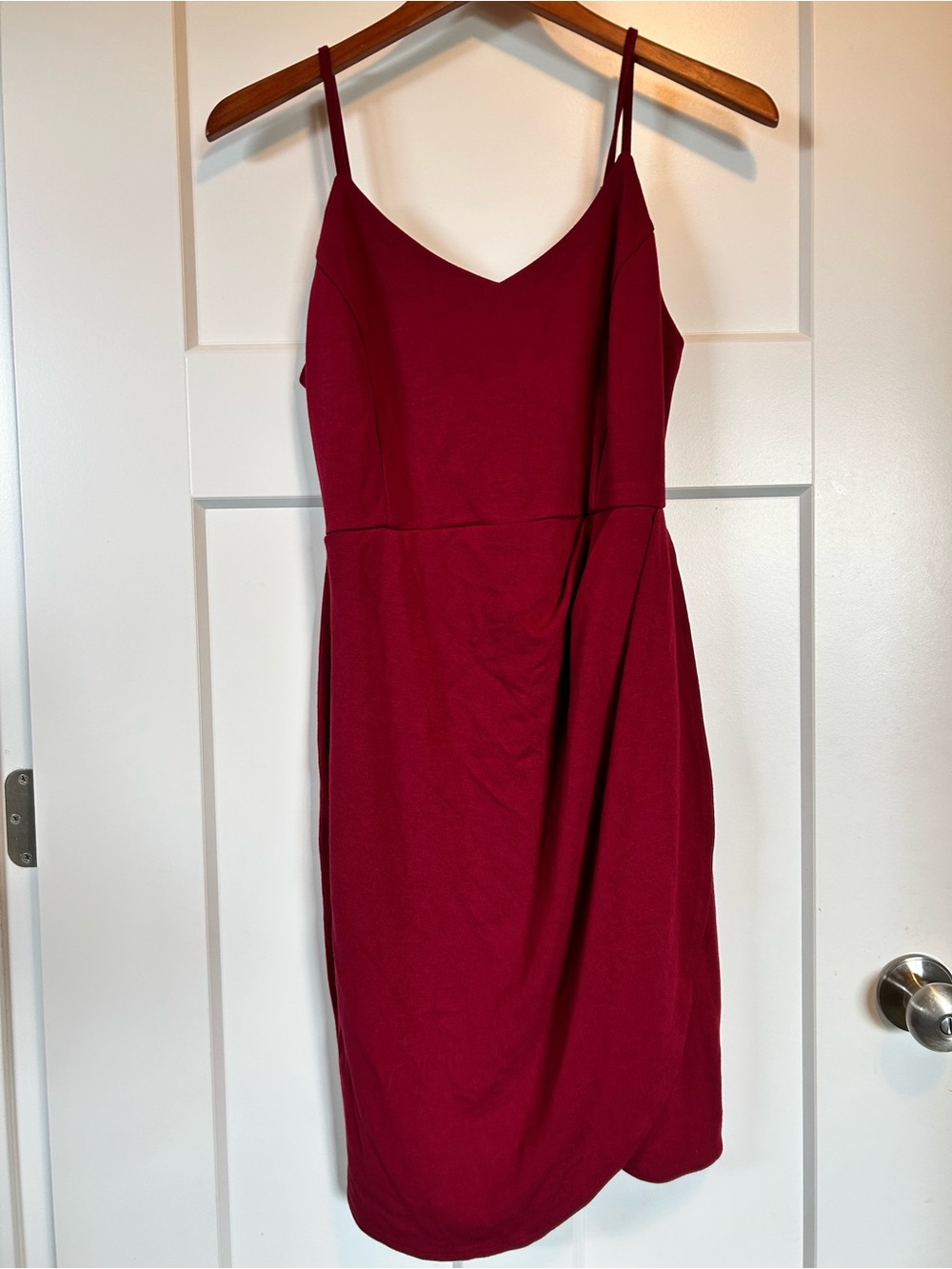 Zalalus Burgundy V-Neck Tulip Hem Bodycon Dress - Size XL